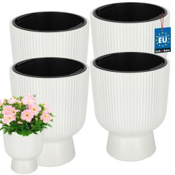 Ghiveci tip cupă striat cu inserție alb 23,9 cm set de 4 buc.