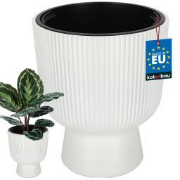 Ghiveci tip cupă striat cu inserție alb 29,8 cm