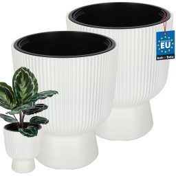 Ghiveci tip cupă striat cu inserție alb 29,8 cm set de 2 buc.