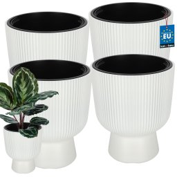 Ghiveci tip cupă striat cu inserție alb 29,8 cm set de 4 buc.