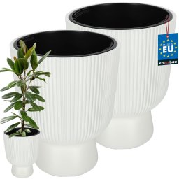 Ghiveci tip cupă striat cu inserție alb 39 cm set de 2 buc.