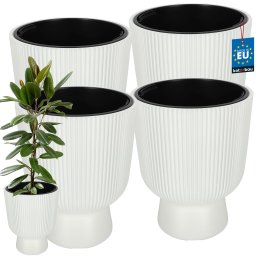 Ghiveci tip cupă striat cu inserție alb 39 cm set de 4 buc.