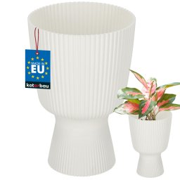 Ghiveci tip cupă striat din plastic alb 14,6 cm