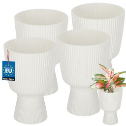 Ghiveci tip cupă striat din plastic alb 14,6 cm set de 4 buc.
