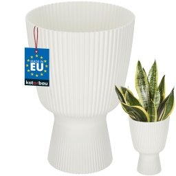 Ghiveci tip cupă striat din plastic alb 18,8 cm