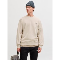 Jack & Jones Bluza barbati, Relaxed fit, cu decolteu la baza gatului, Crem (SELECTATI MARIMEA: M)