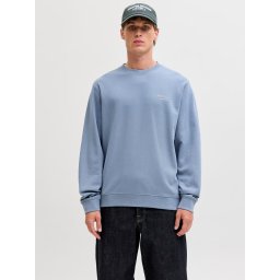 Jack & Jones Bluza barbati, Relaxed fit, cu decolteu la baza gatului, Albastru (SELECTATI MARIMEA: M)