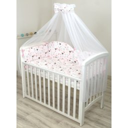 Baldachin din tul cu funda din bumbac, imprimeu lenjerie Inimioare Roz, Amy 300x160 cm, suport de prindere inclus, 153h cm