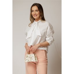 Camasa alba din bumbac cu dungi si guler tip esarfa