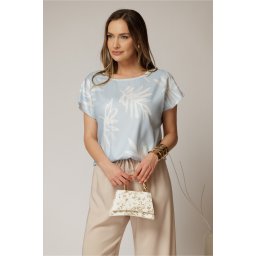 Bluza lejera cu imprimeu bleu si maneci scurte cu adaos de viscoza
