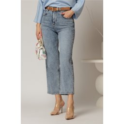 Blugi dama albastri croi mom fit cu talie inalta