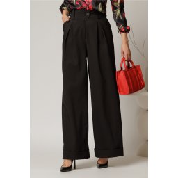 Pantaloni DY Fashion negri cu croi lejer si talie lata