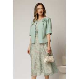 Compleu dama verde mint rochie cu imprimeuri si sacou