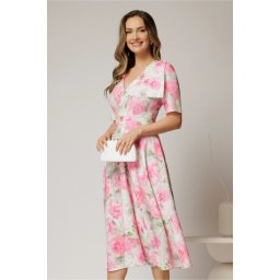 Rochie DY Fashion midi clos cu funda pe umar si print roz