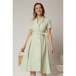 Rochie DY Fashion midi verde fistic cu decolteu petrecut si curea in talie