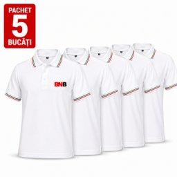 Pachet 5 tricouri polo, personalizare inclusa, JRC Aosta, Barbati, marimi la alegere, alb
