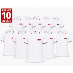 Pachet 10 tricouri polo, personalizare inclusa, JRC Aosta, Barbati, marimi la alegere, alb