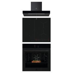 Pachet incorporabil Electrolux - Cuptor electric EOE9P3XT, Pirolitic, 71 l, AI Assist + Plita inductie EIS62453IZ, Sense Boil, Booster + Hota semineu LFT816K, Functie Breeze, 730 mc/h