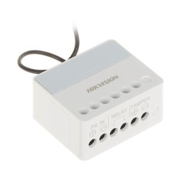 Modul releu AXPRO Hikvision DS-PM1-O1L-WE, 1 x NO/NC (0~36 V DC, Max 5 A), comunicare 868 MHz two-way wireless, criptare AES-128, distanta de comunicare RF: 1800m, in camp deschis, 1x buton invatare( pentru inregistrare), 3 x Led stare: Register/Signal