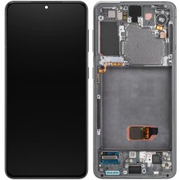 Piese si componente Display - Touchscreen Samsung Galaxy S21 5G G991, Cu Rama, Fara Camera Frontala, Gri, Service Pack GH82-27256A