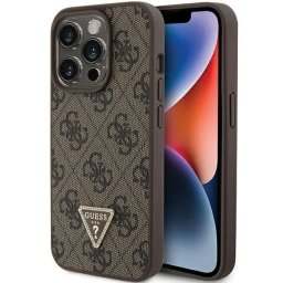 Husa Husă rigidă Leather 4G Triangle Strass pentru iPhone 15 Pro (6.1") – maro