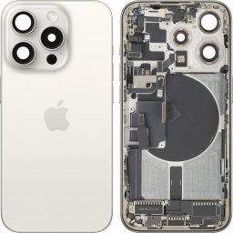Piese si componente Capac Baterie Apple iPhone 15 Pro, Cu Carcasa Mijloc, Full Parts, Alb (White Titanium), Swap
