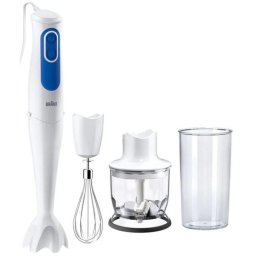 Mixer vertical Braun MQ3025WH SPAGHETTI, 700 W, Pahar gradat 0.6 l, Tocator 0.35 l, Tel, 2 viteze, Alb/Albastru