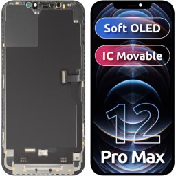 Display cu Touchscreen MP compatibil cu Apple iPhone 12 Pro Max, cu Rama, Versiune Soft OLED FHD IC Movable, Negru