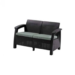 Canapea de gradina Curver Corfu Love Seat, grafit, cu perne gri deschis