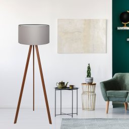 Lampadar Newport gri cu trepied din lemn pentru living, 140 cm