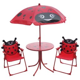 Set de gradina pentru copii cu umbrela buburuza, masa si 2 scaune