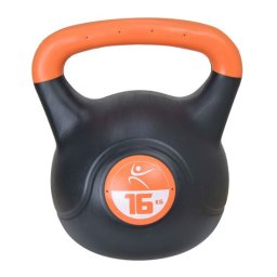 Kettlebell din vinil 16 kg, negru-portocaliu, pentru antrenamente de forta