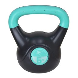 Kettlebell din vinil 6 kg, negru-turcoaz, pentru antrenamente de forta