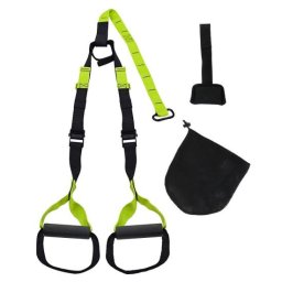 Sistem TRX suspension trainer reglabil pentru acasa, negru-verde, 150 kg
