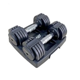 Set gantere reglabile DHS 2 x 7 kg din otel, negre, cu suport inclus