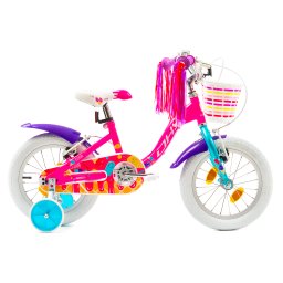 Bicicleta pentru copii DHS Icecream 16 inch, roz, cu roti ajutatoare si cos