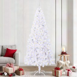 Brad de Craciun artificial cu 300 LED Alb 240 cm PVC si Otel GartenMobel Dekor