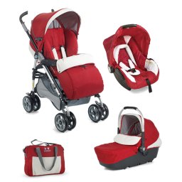 Carucior 3 in 1 Plebani D1 Trio rosu cu landou si scaun auto