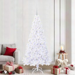Brad de Craciun artificial cu 300 LED Alb 210 cm PVC si Otel GartenMobel Dekor