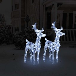 Reni de Craciun, 2 buc., alb rece, 80 LED-uri, acril GartenMobel Dekor