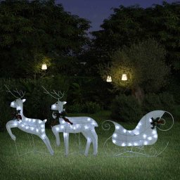 Decor de Craciun cu reni si sanie, 60 LED-uri, alb, exterior GartenMobel Dekor