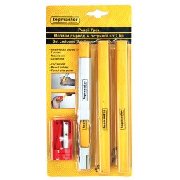 Set creioane pentru tamplarie cu ascutitoare si suport, 7 piese TMP
