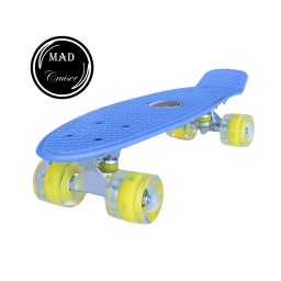 Penny board albastru Mad Cruiser cu roti LED si rulmenti ABEC 7
