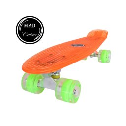 Penny board cu LED Mad Cruiser portocaliu, compact, ABEC 7, 57 cm