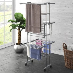 Suport uscare rufe, 3 niveluri, cu roti, argintiu, 60x70x129 cm GartenMobel Dekor