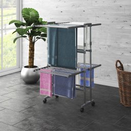 Suport uscare rufe, 2 niveluri, cu roti, argintiu, 60x70x106 cm GartenMobel Dekor