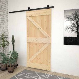 Usa glisanta Natural si Negru 80 x 210 cm Lemn masiv de pin GartenMobel Dekor