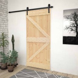 Usa glisanta Natural si Negru 80 x 210 cm Lemn masiv de pin GartenMobel Dekor