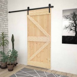 Usa glisanta Natural si Negru 80 x 210 cm Lemn masiv de pin GartenMobel Dekor