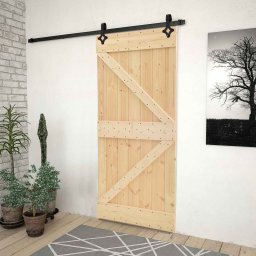 Usa glisanta Natural si Negru 90 x 210 cm Lemn masiv de pin GartenMobel Dekor